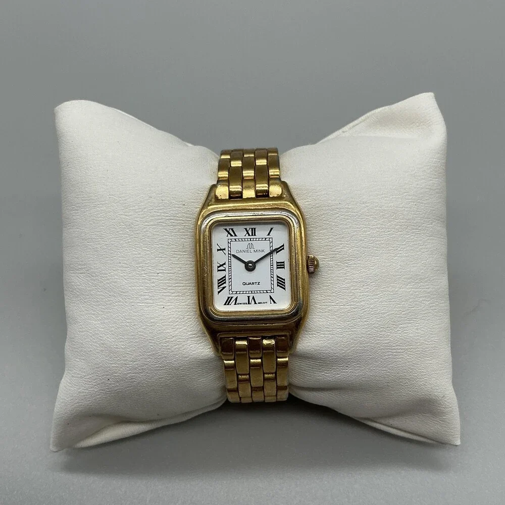 Daniel Mink Womens Watch 20mm White Dial Gold Tone Bracelet New Battery 5.75